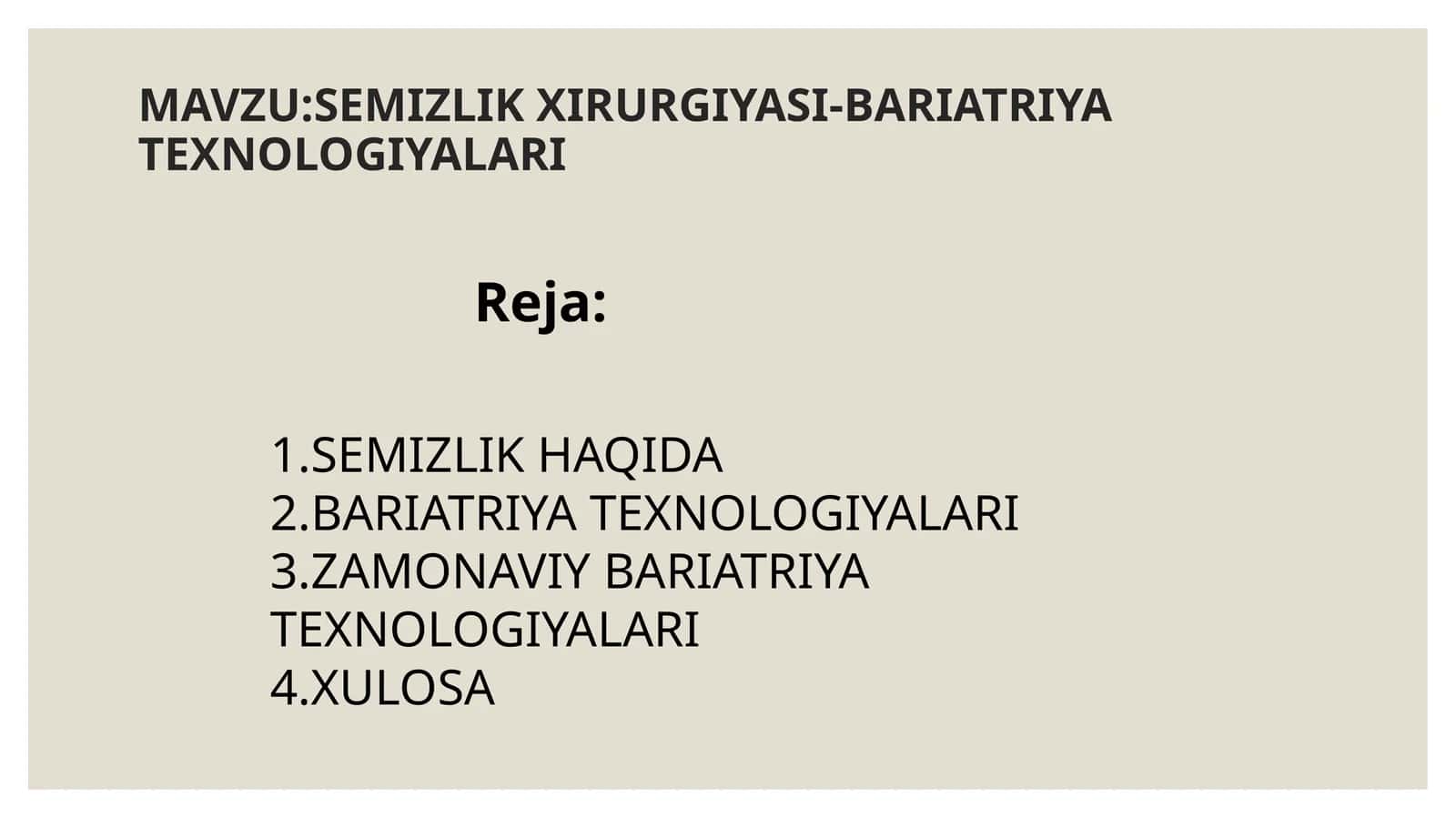Semizlik xirurgiyasi.Bariatriya  usuli 1