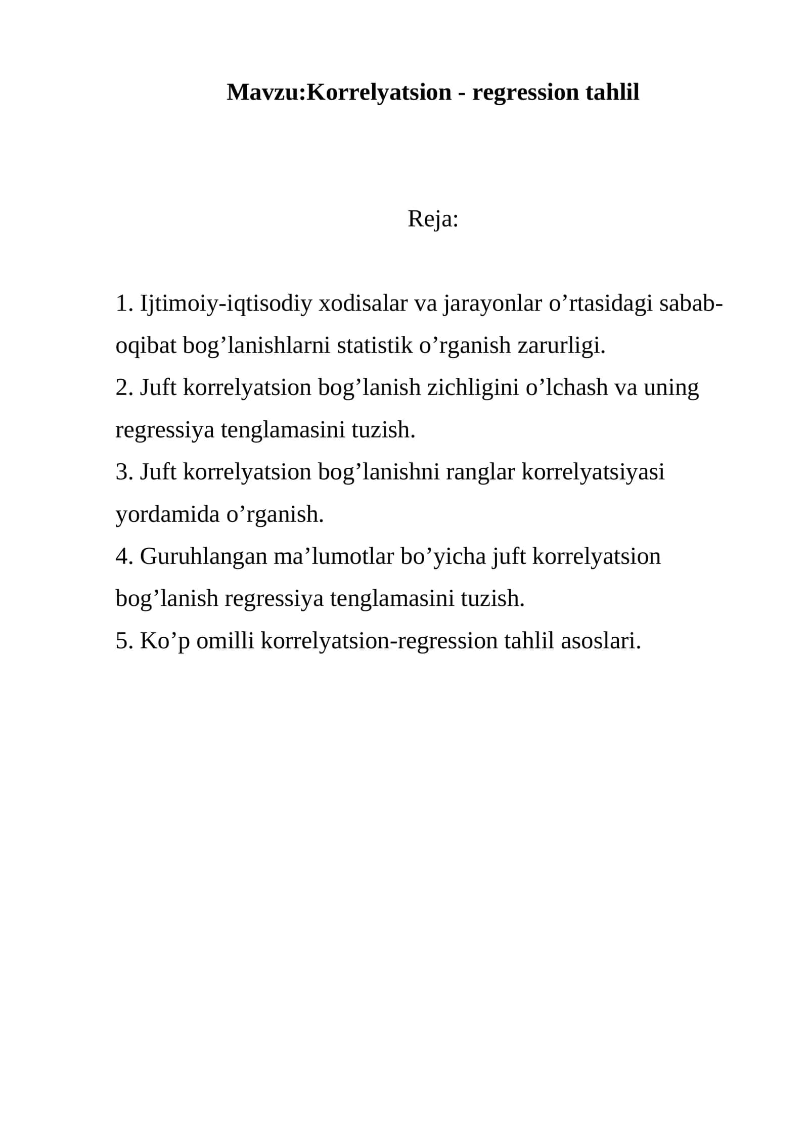 Korrelyatsion - regression tahlil 1