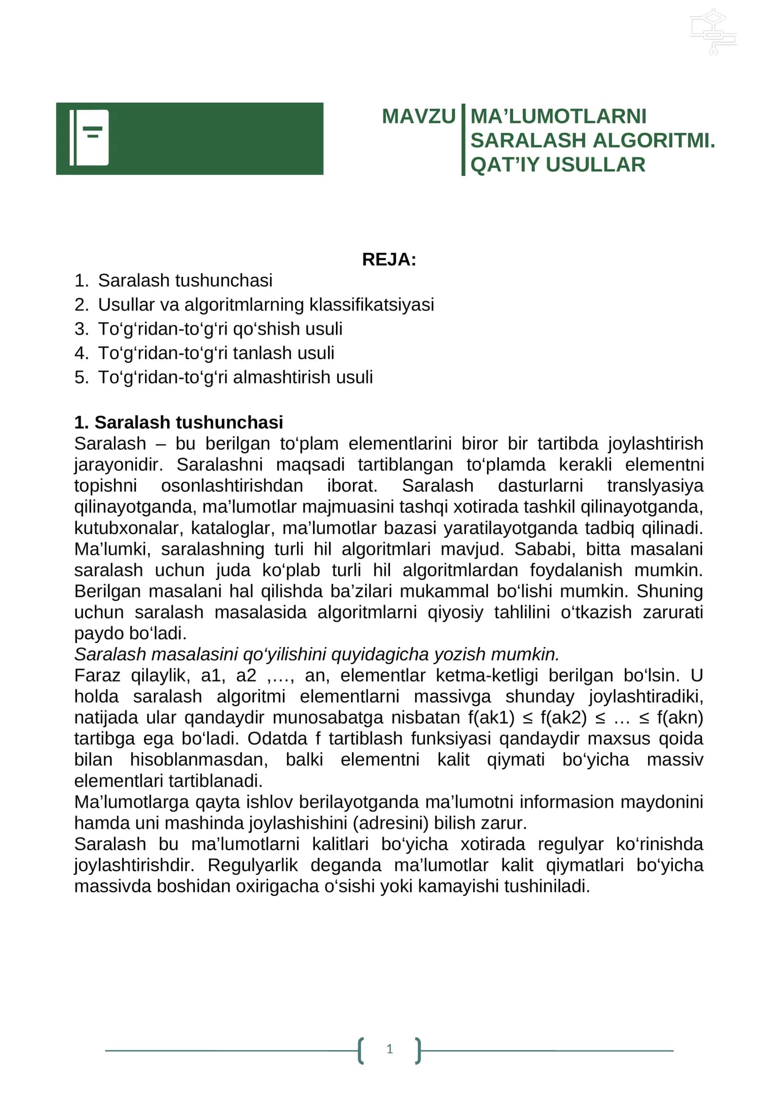 MA’LUMOTLAR TUZILMASI 1