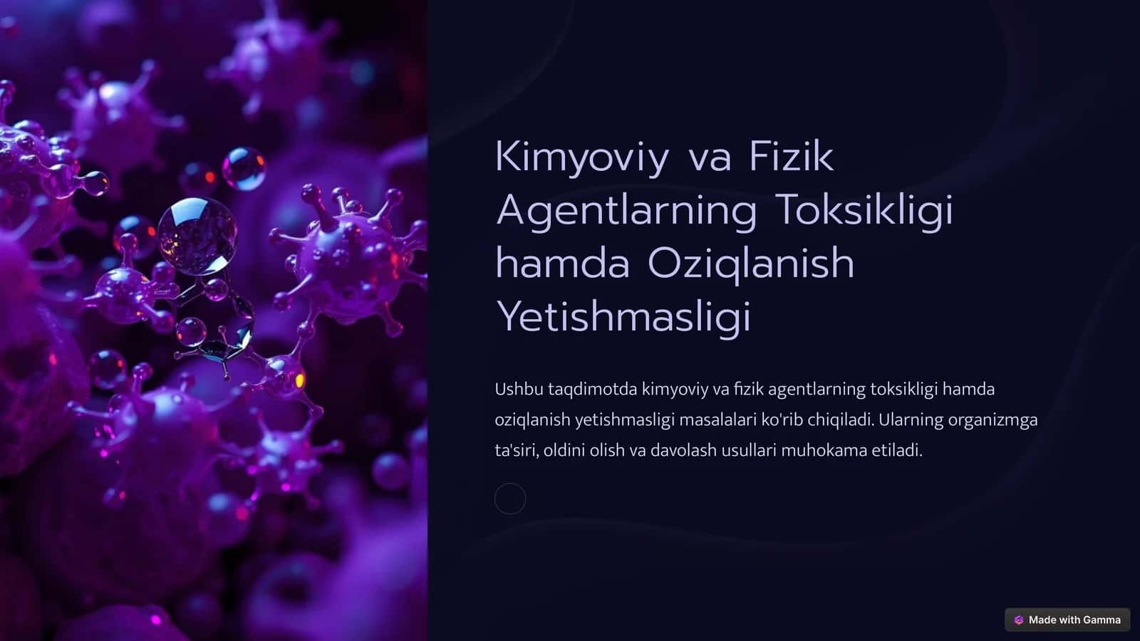 Kimyoviy va Fizik Agentlarning Toksikligi hamda Oziqlanish Yetishmasligi 1
