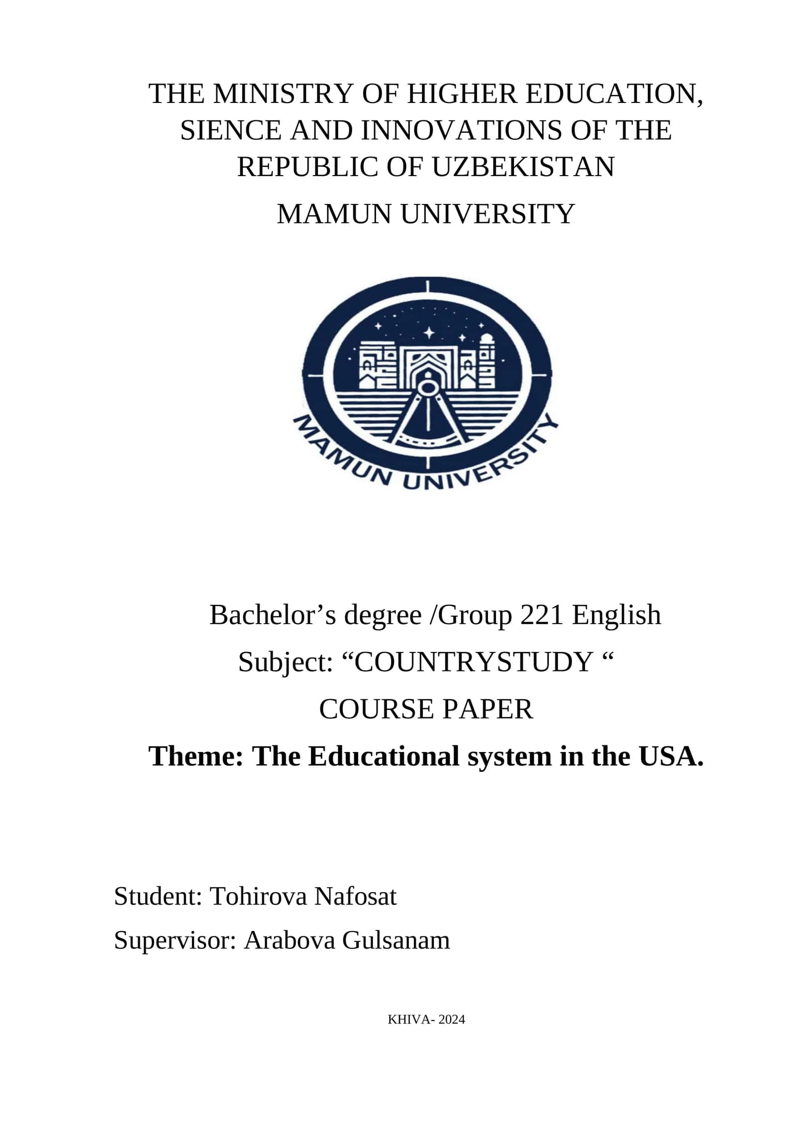 Educational System in the USA 1