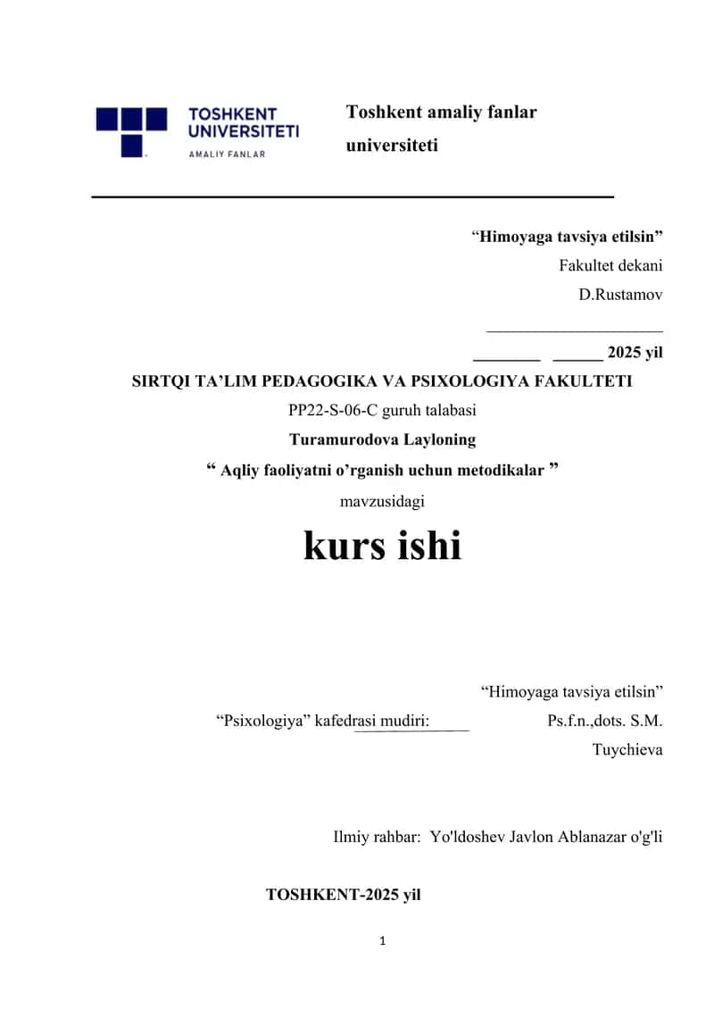 Aqliy faoliyatni o’rganish uchun metodikalar 1