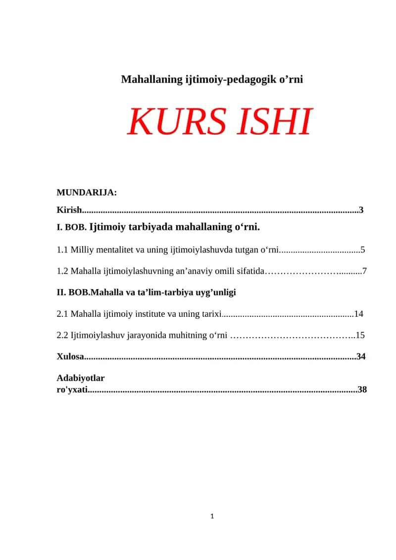 Mahallaning ijtimoiy-pedagogik o’rni 1