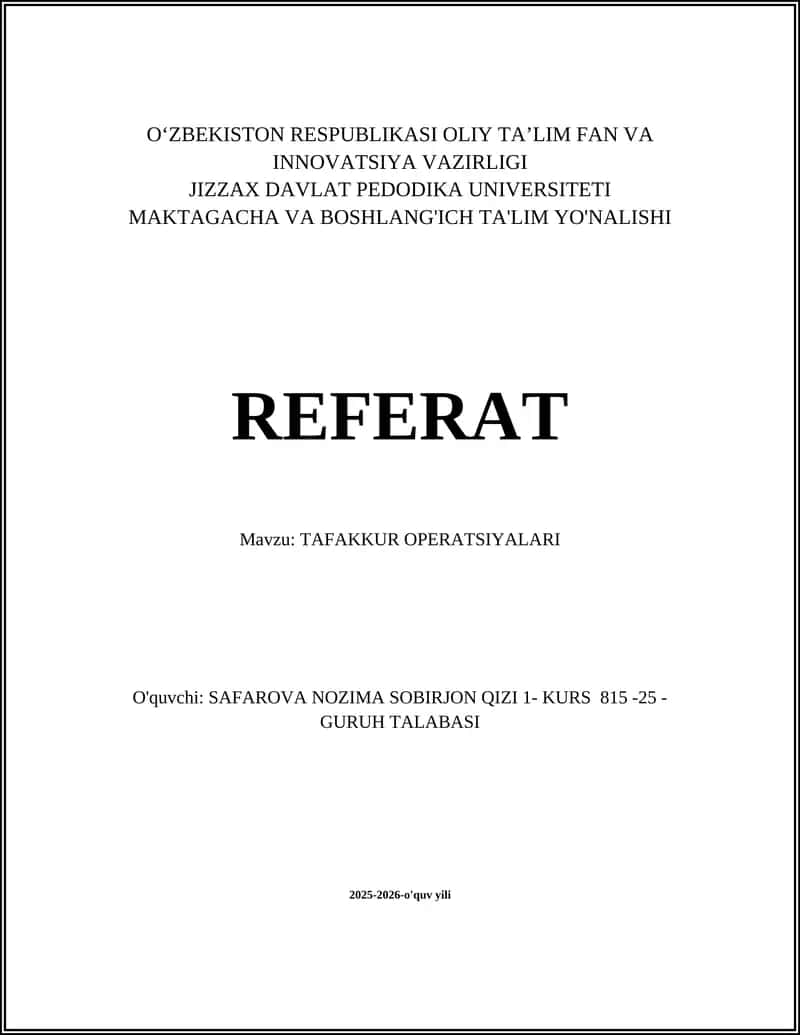 TAFAKKUR OPERATSIYALARI 1