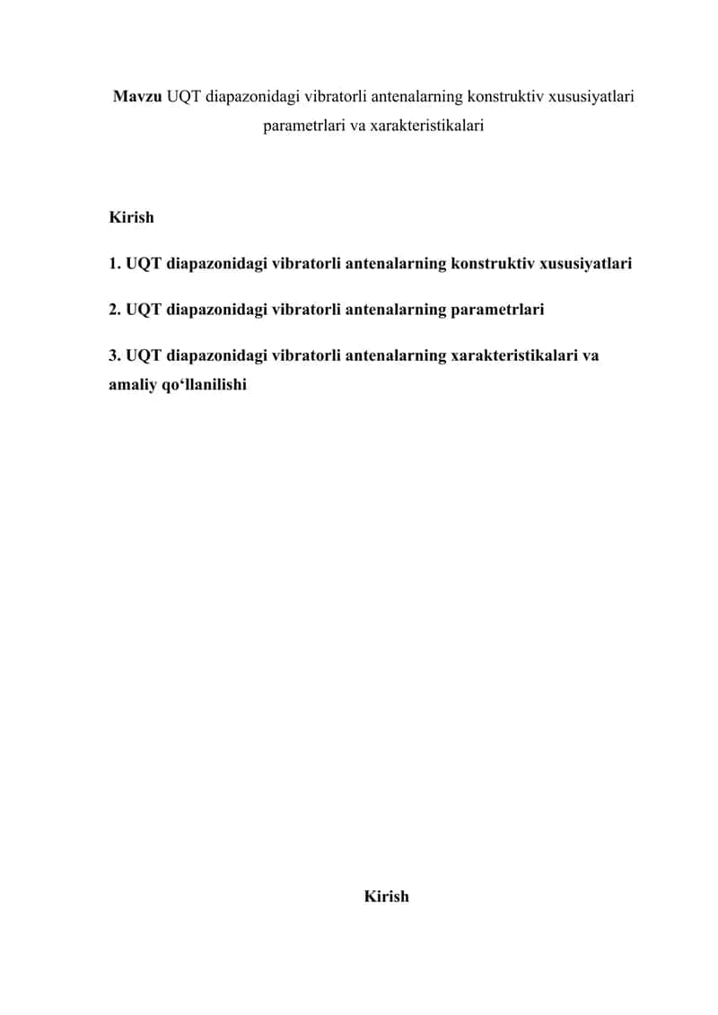 UQT diapazonidagi vibratorli antenalarning konstruktiv xususiyatlari parametrlari va xarakteristikalari 1