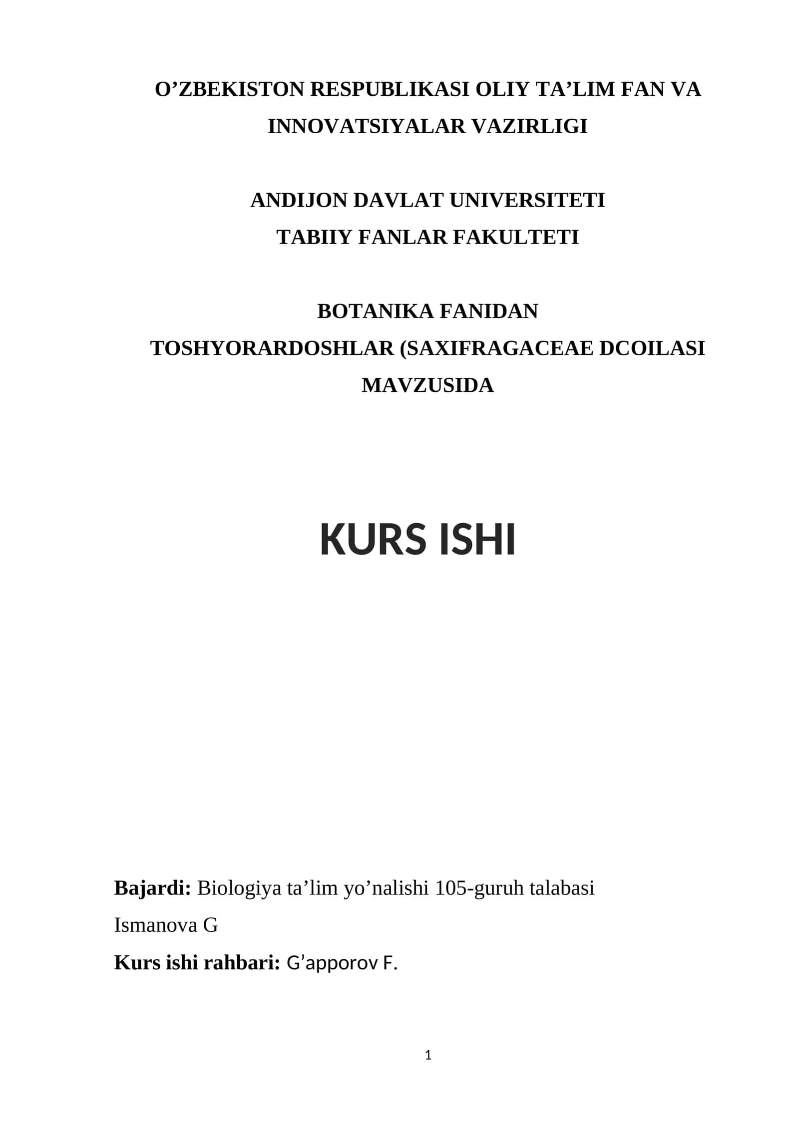 Toshyorardoshlar (Saxifragaceae DCoilasi MAVZUSIDA KURS ISHI 1