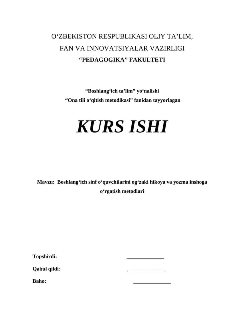 Boshlang‘ich sinf o‘quvchilarini og‘zaki hikoya va yozma inshoga o‘rgatish metodlari 1