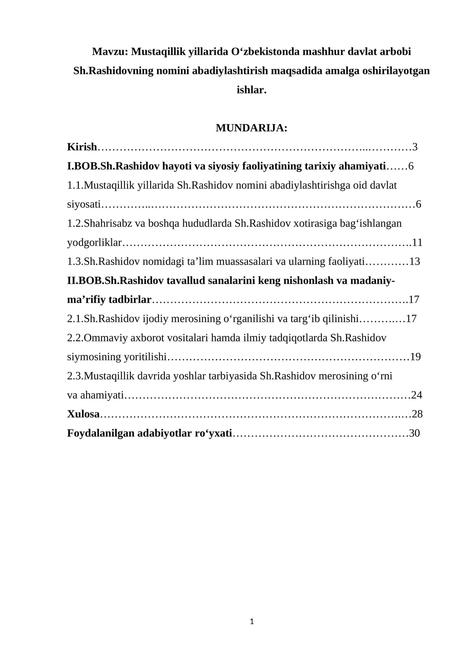 Mustaqillik yillarida O‘zbekistonda mashhur davlat arbobi Sh.Rashidovning nomini abadiylashtirish maqsadida amalga oshirilayotgan ishlar 1