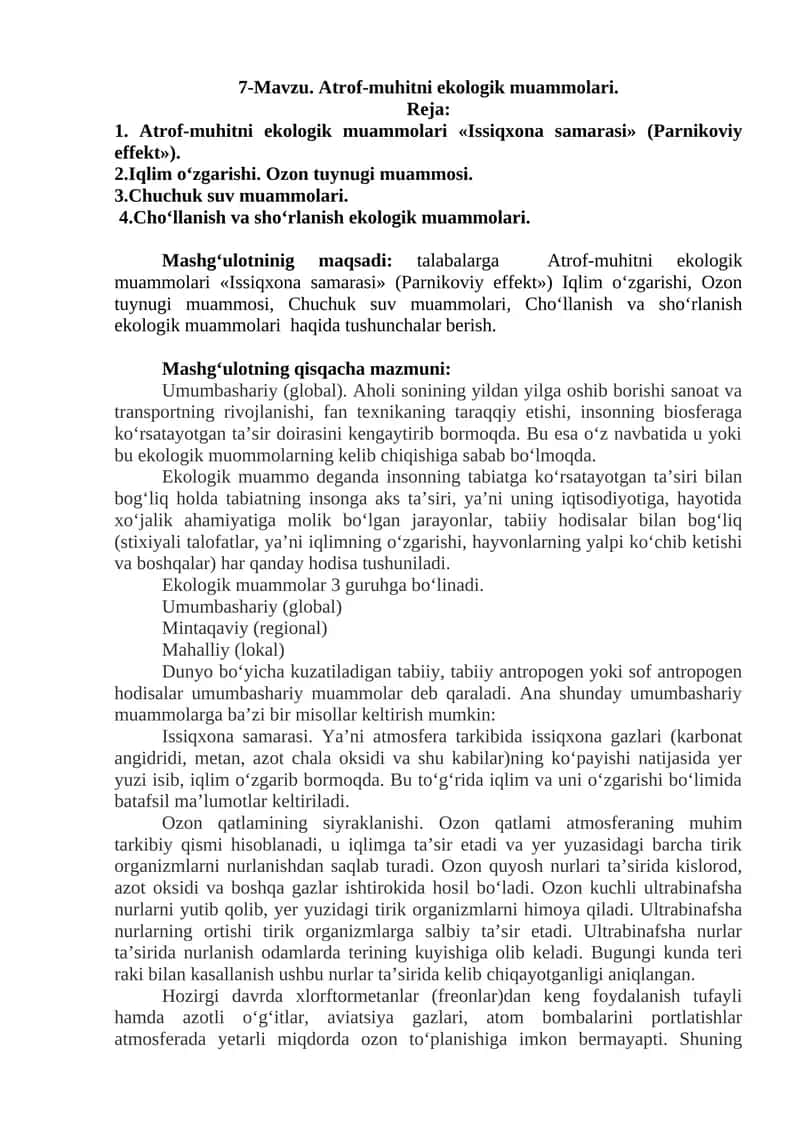 Atrof-muhitni ekologik muammolari 1