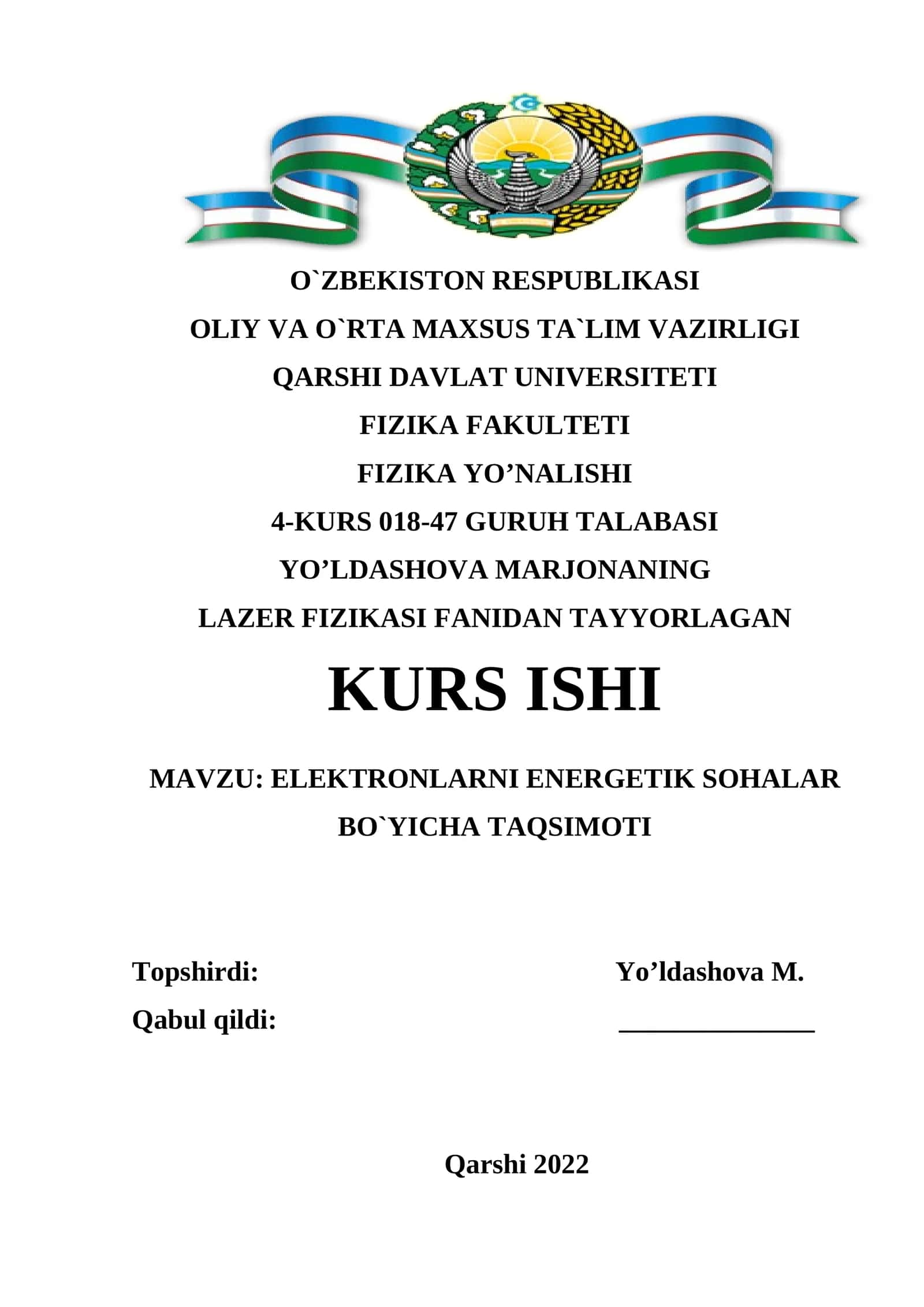 ELEKTRONLARNI ENERGETIK SOHALAR BO`YICHA TAQSIMOTI 1