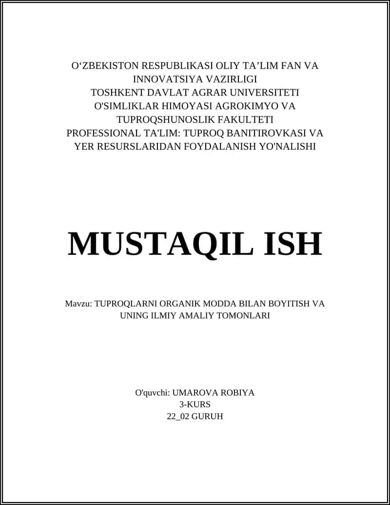 TUPROQLARNI ORGANIK MODDA BILAN BOYITISH VA UNING ILMIY AMALIY TOMONLARI 1