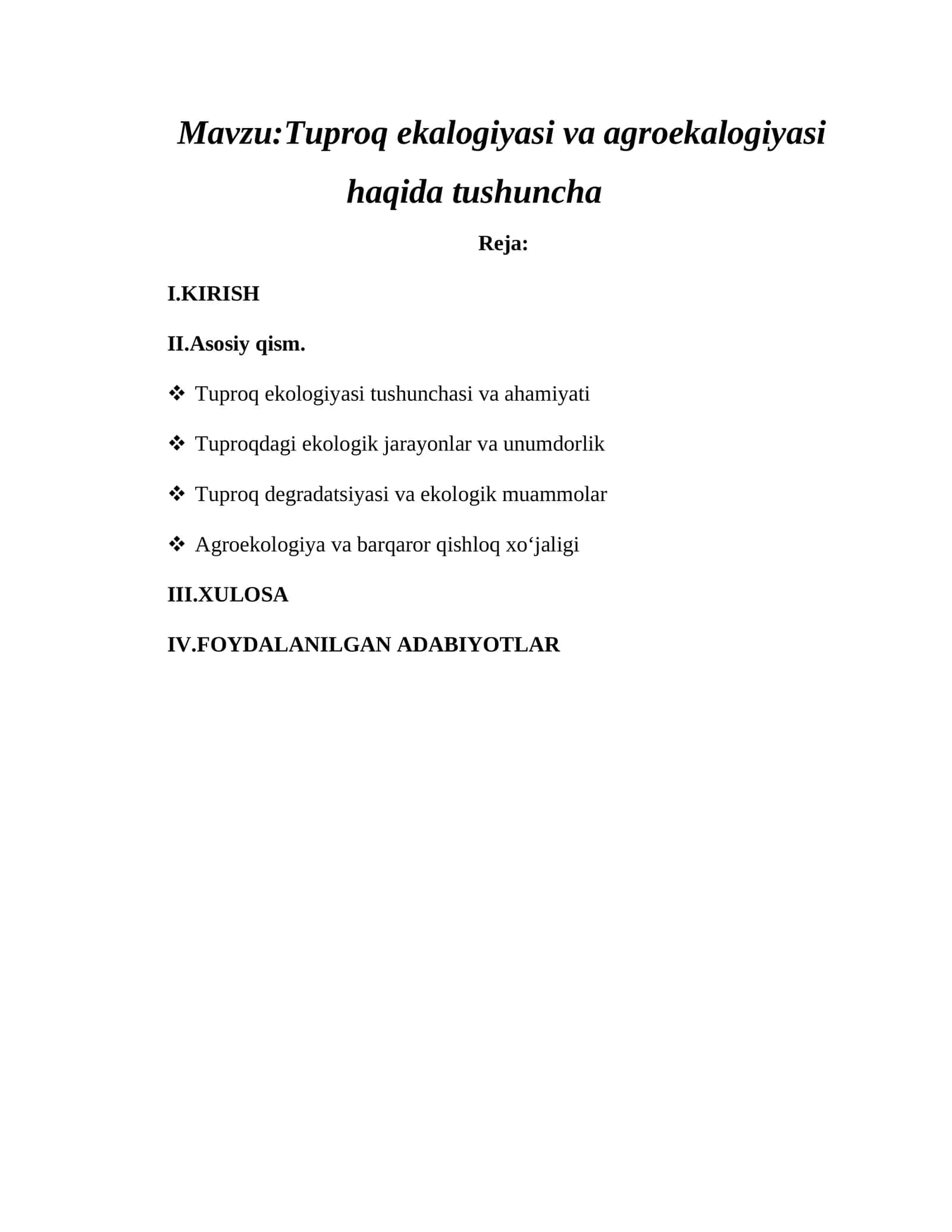 Tuproq ekalogiyasi va agroekalogiyasi haqida tushuncha 1