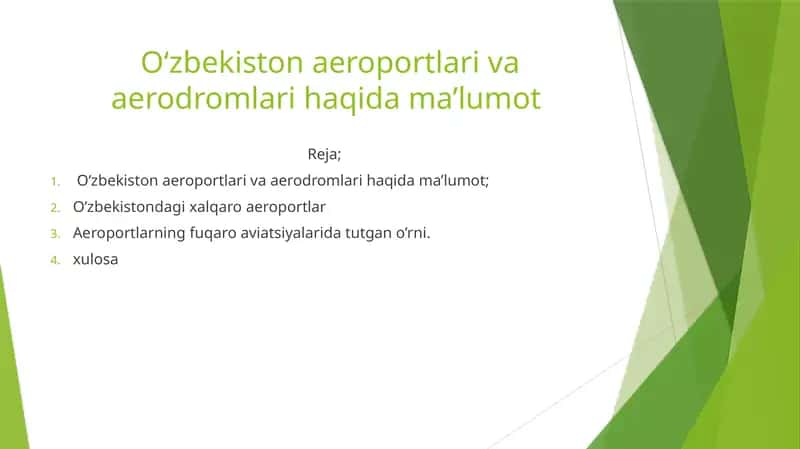 O‘zbekiston aeroportlari va aerodromlari haqida ma’lumot 1