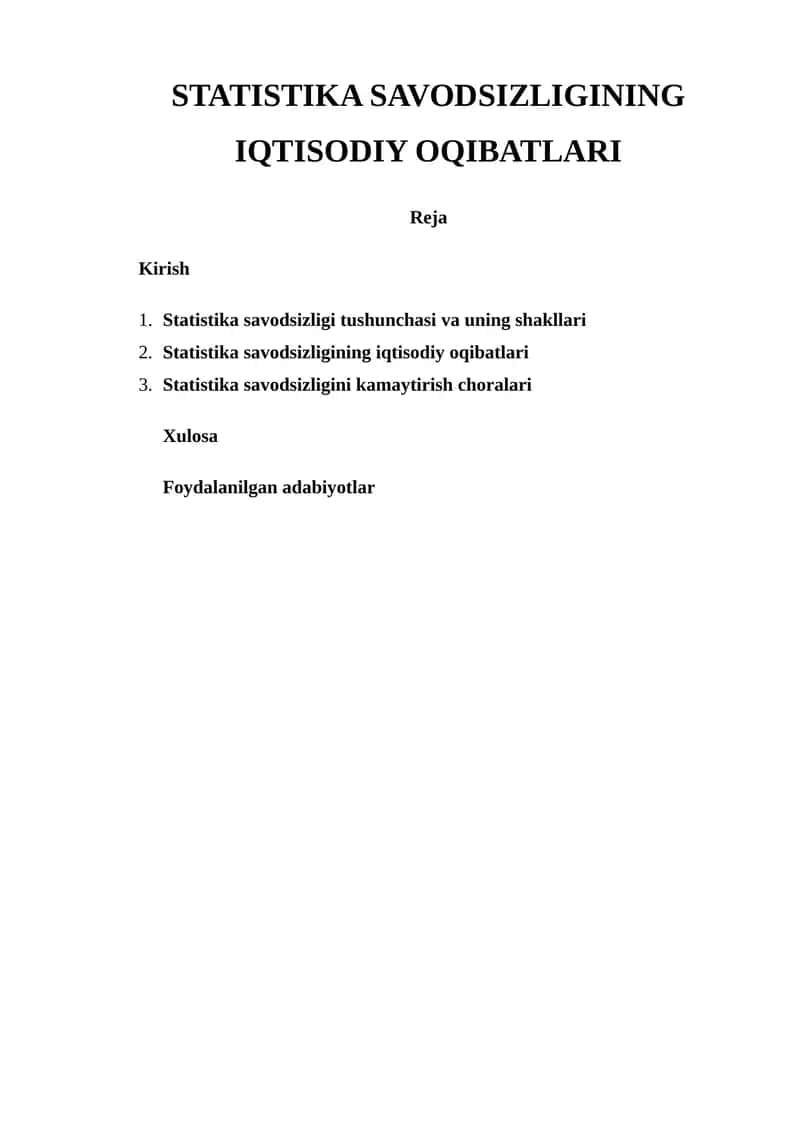 STATISTIKA SAVODSIZLIGINING IQTISODIY OQIBATLARI 1