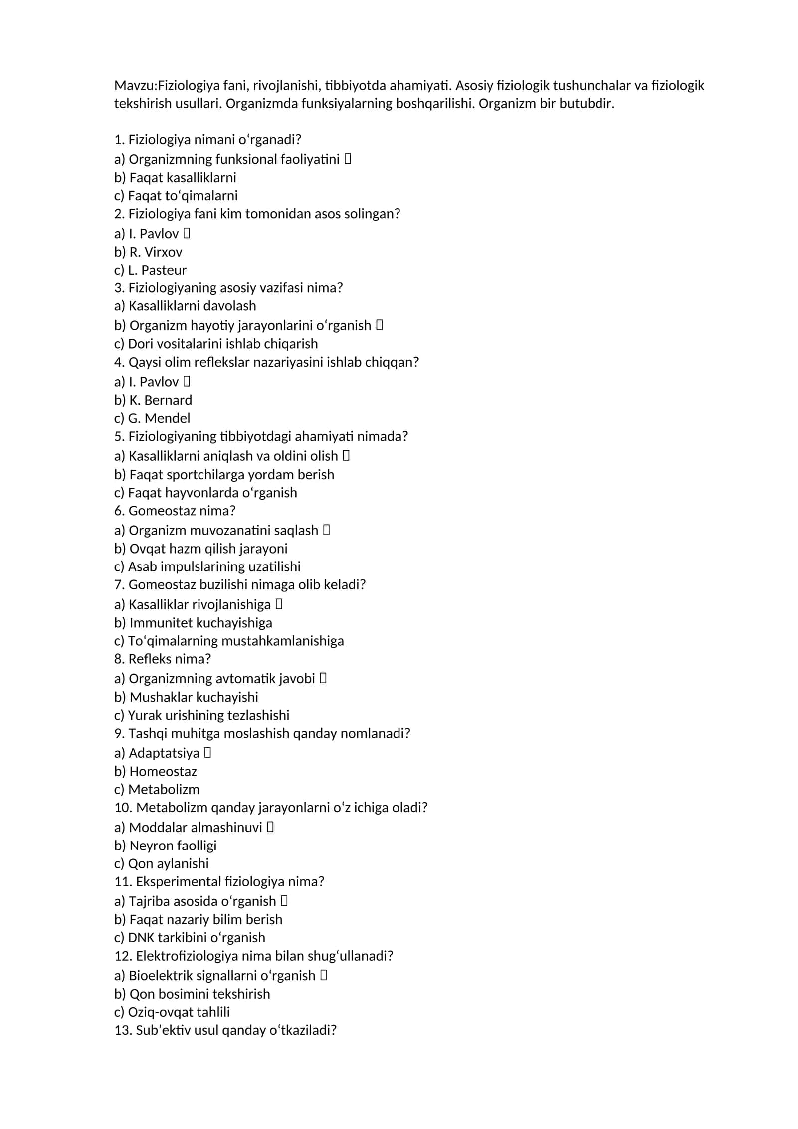 Fiziologiya fani, rivojlanishi, tibbiyotda ahamiyati 1