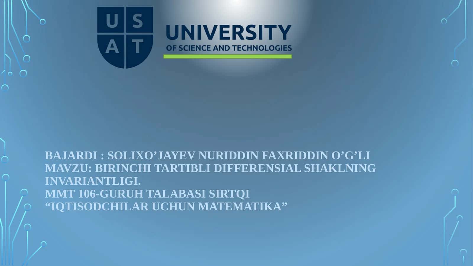Биринчитартибли дифференциал тенглама 1