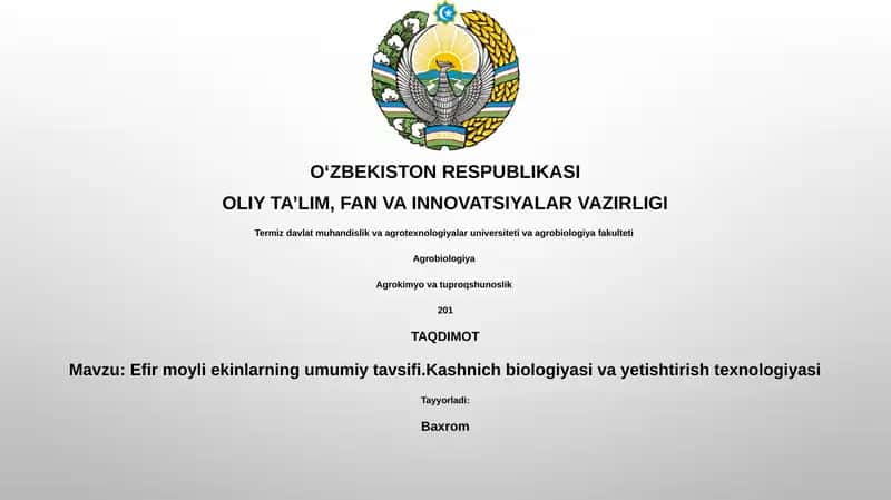 Efir moyli ekinlarning umumiy tavsifi 1