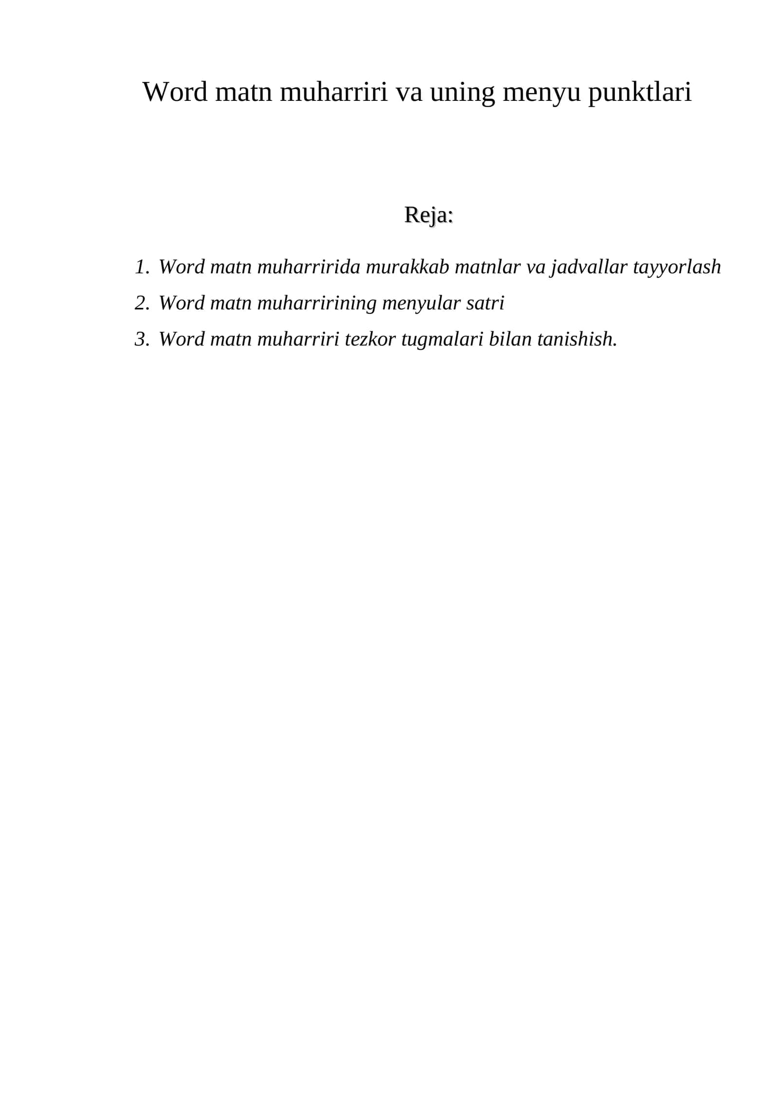 Word matn muharriri va uning menyu punktlari 1