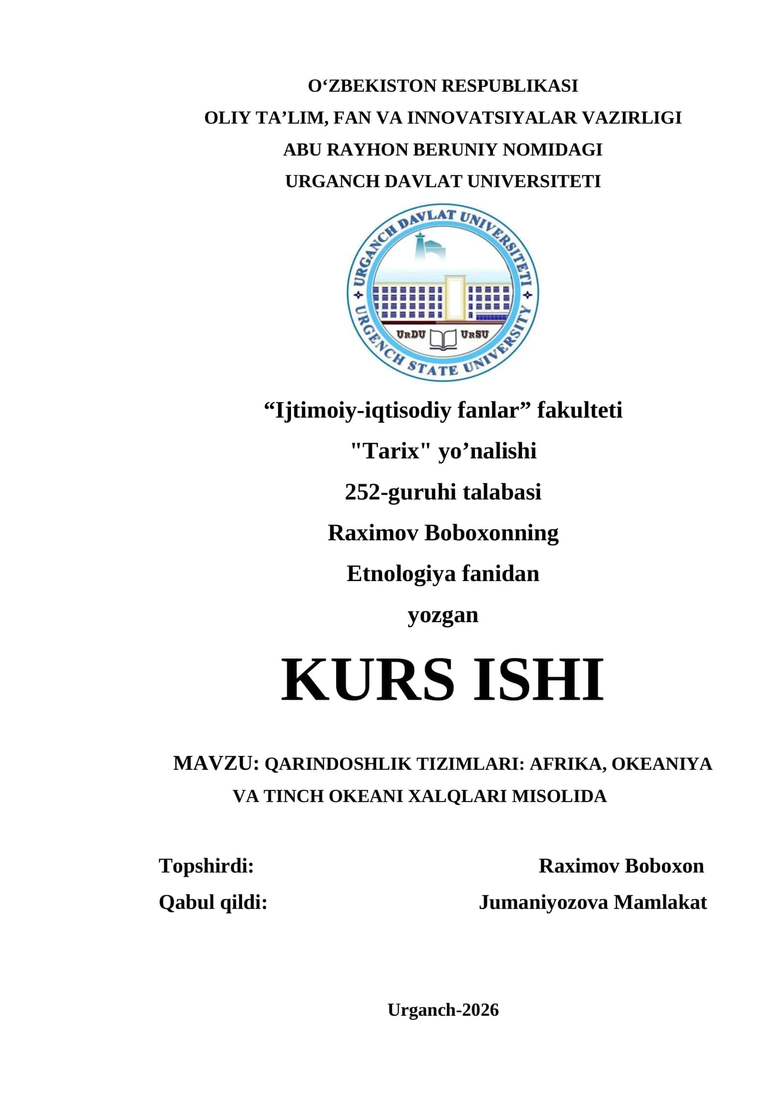 QARINDOSHLIK TIZIMLARI: AFRIKA, OKEANIYA VA TINCH OKEANI XALQLARI MISOLIDA 1