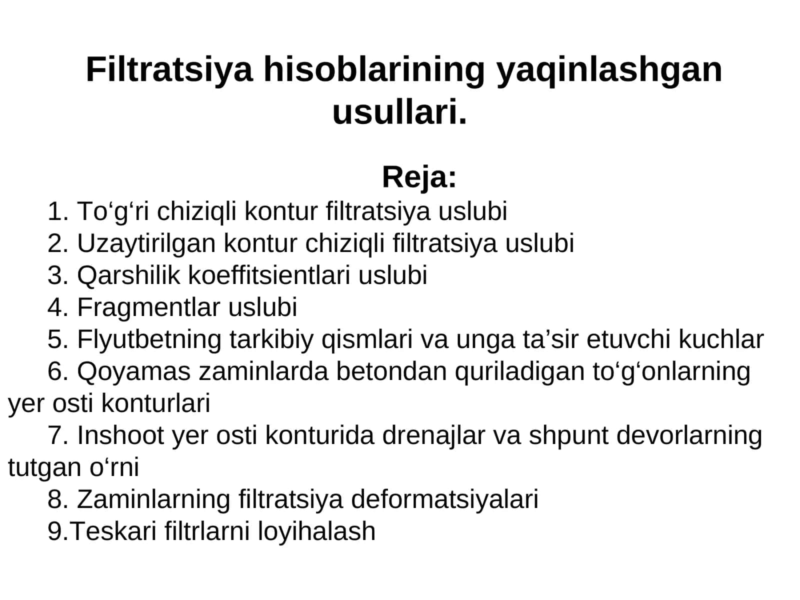 Filtratsiya hisoblarining yaqinlashgan usullari 1