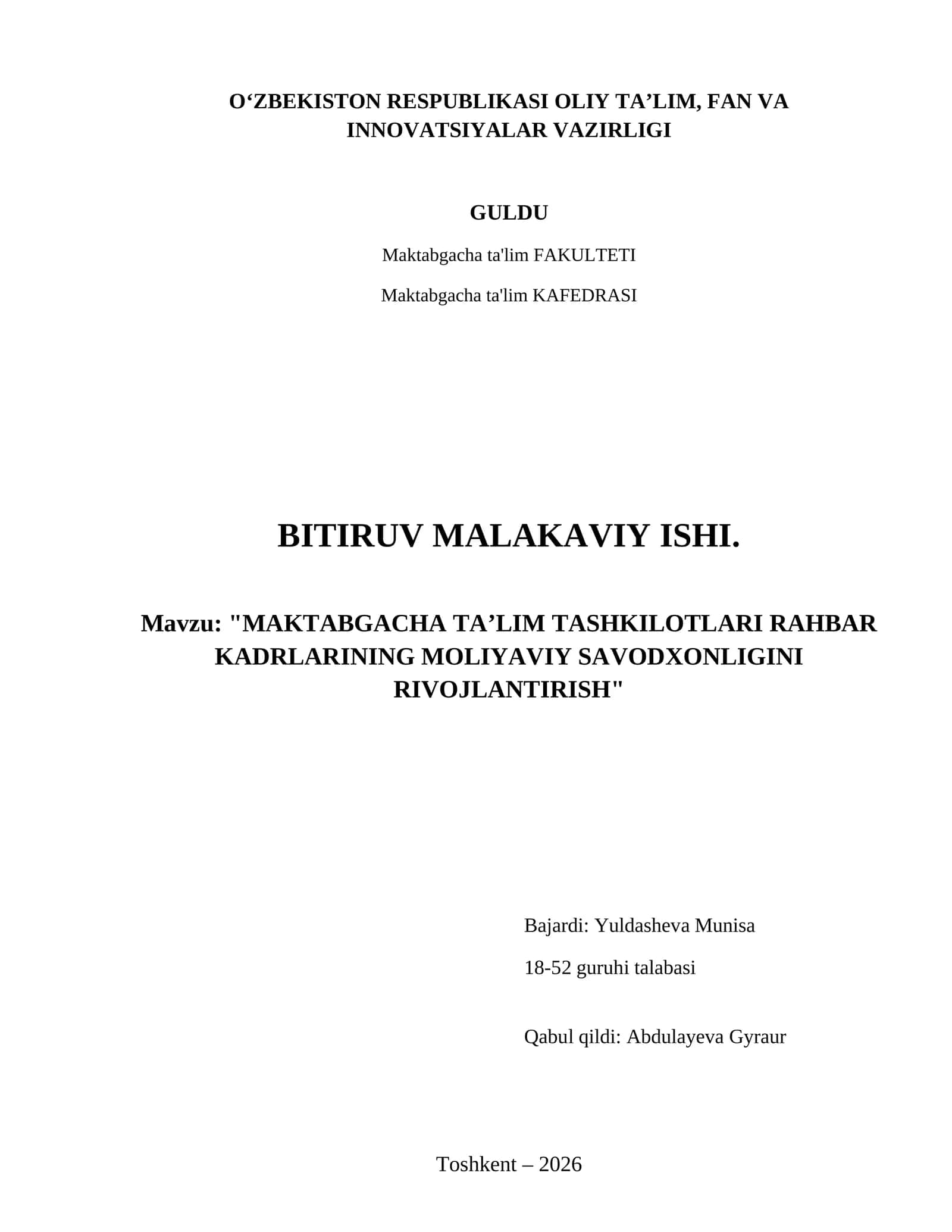 Maktabgacha ta’lim tashkilotlari rahbar kadrlarining moliyaviy savodxonligini rivojlantirish 1