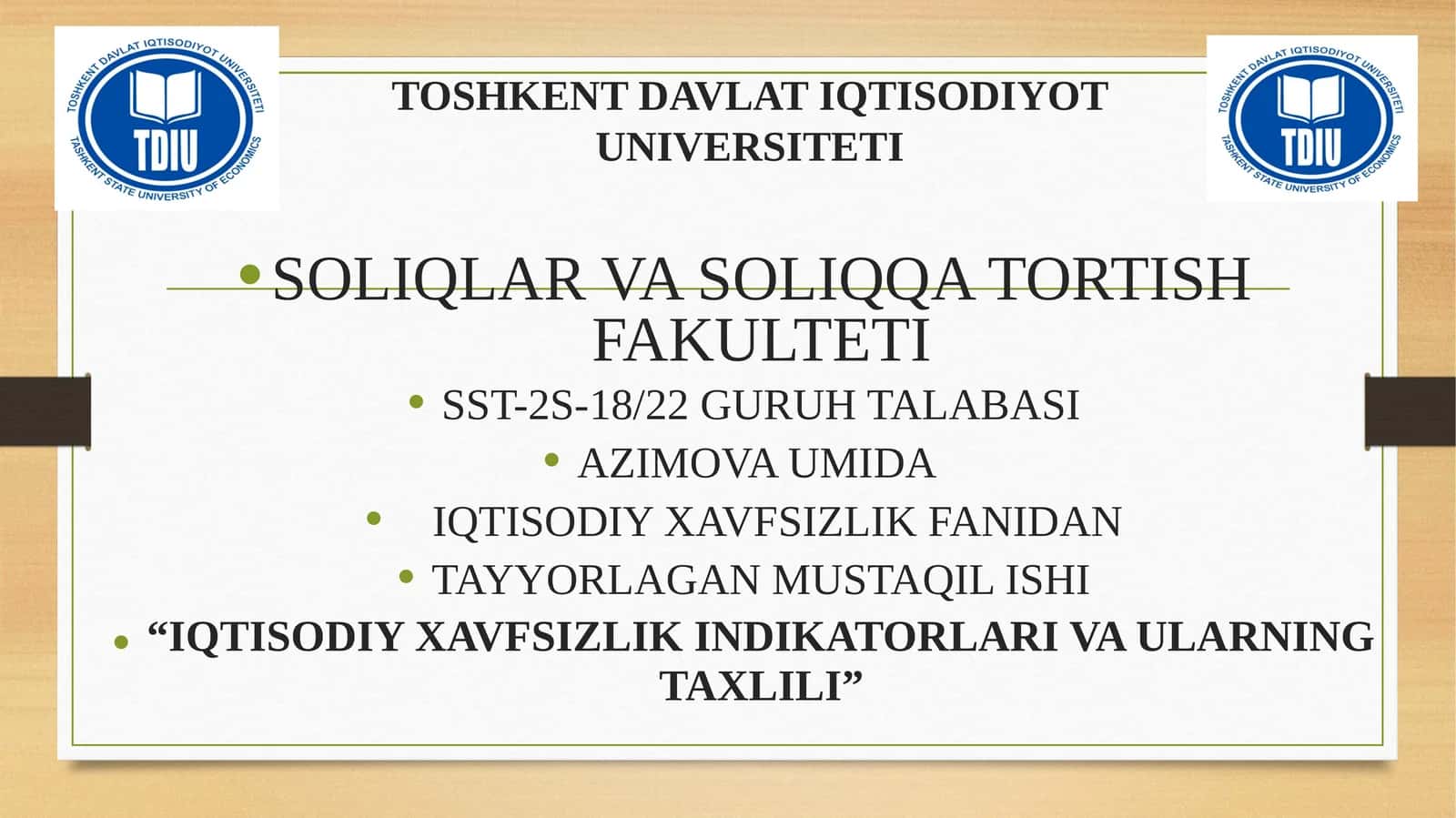 IQTISODIY XAVFSIZLIK INDIKATORLARI VAULARNING TAXLILI 1