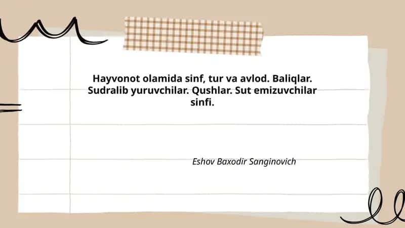 Hayvonot olamida sinf, tur va avlod 1