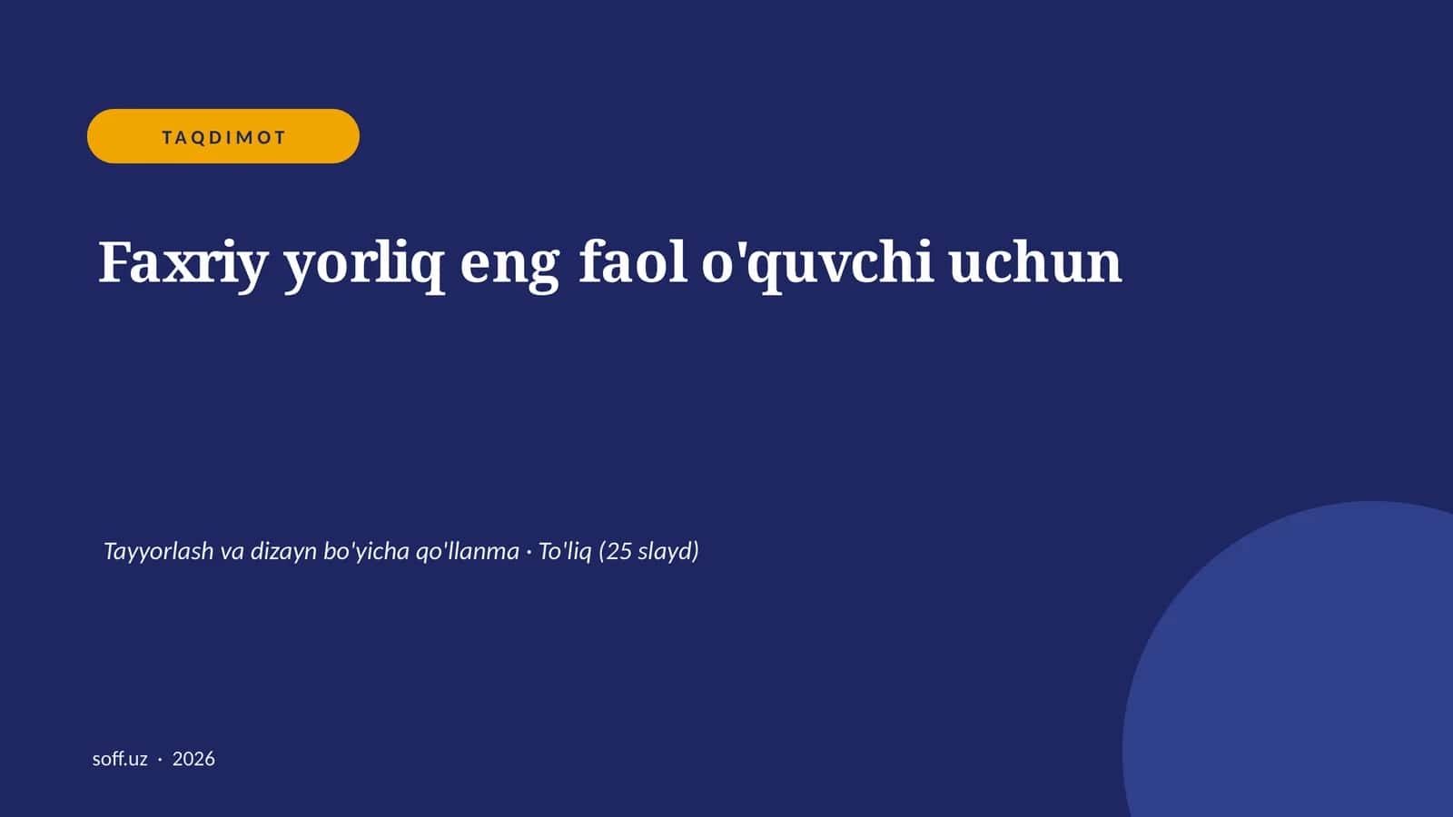 Faxriy yorliq eng faol o'quvchi uchun 1