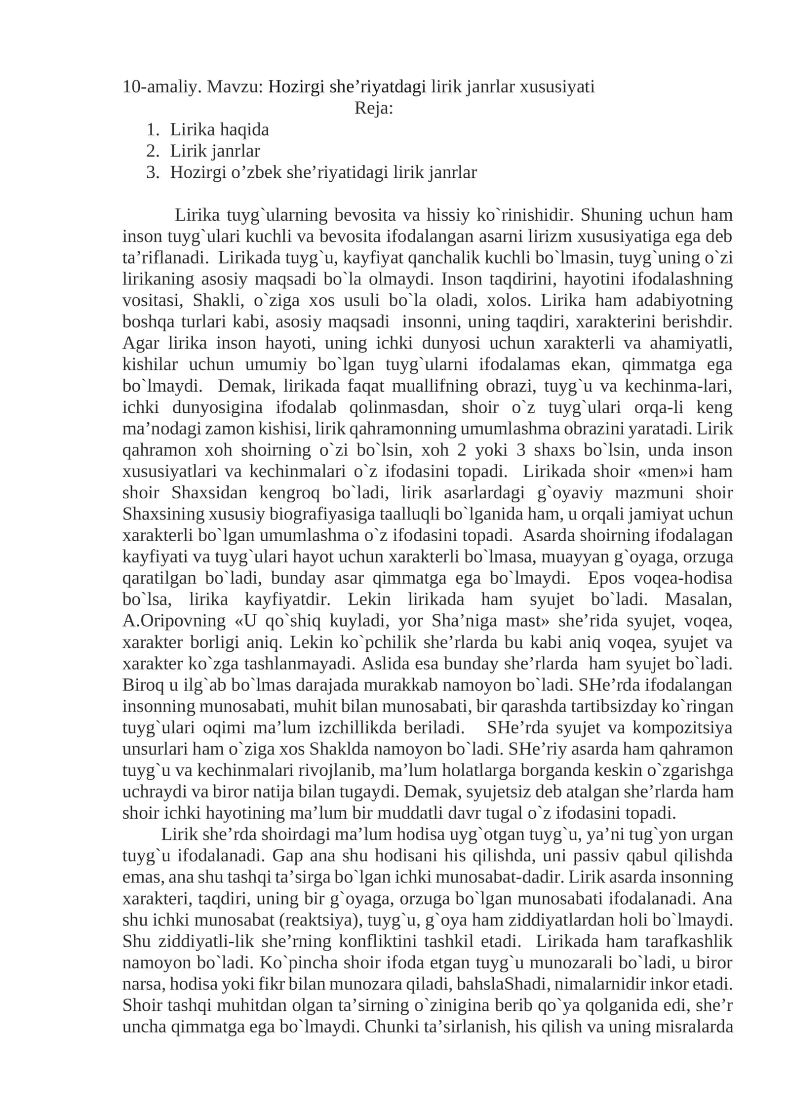 Hozirgi she’riyatdagi lirik janrlar xususiyati 1