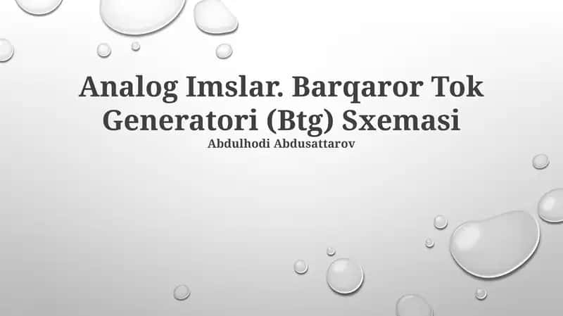Analog Imslar. Barqaror Tok Generatori (Btg) Sxemasi 1