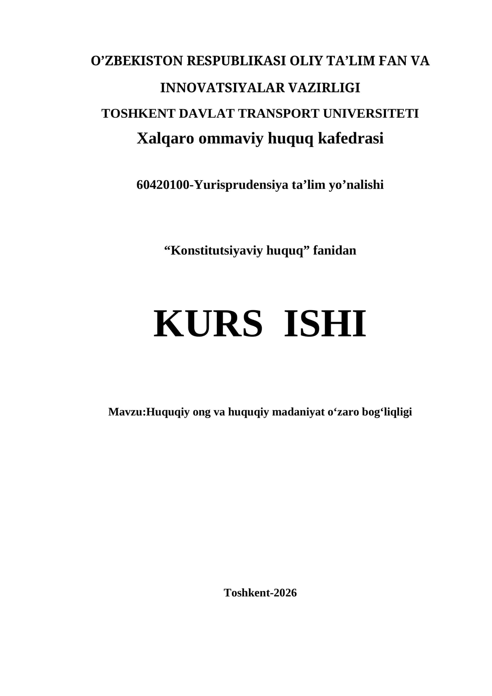 Huquqiy ong va huquqiy madaniyat o‘zaro bog‘liqligi kurs ishi 1