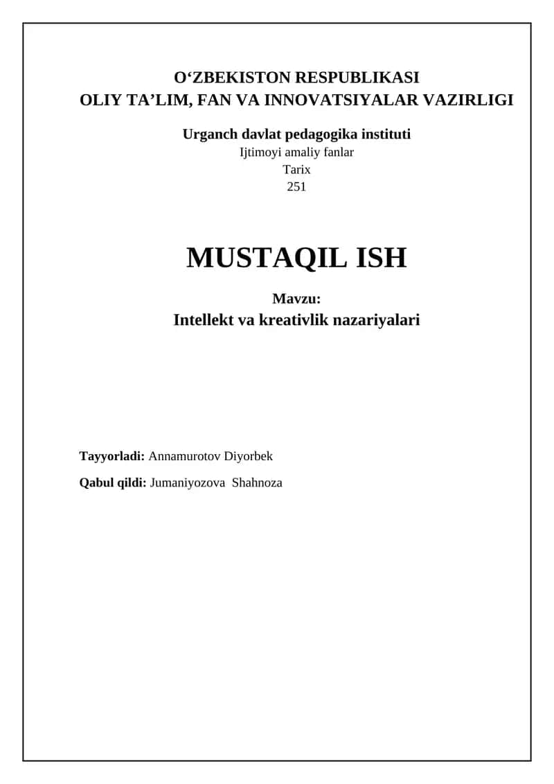 Intellekt va kreativlik nazariyalari 1