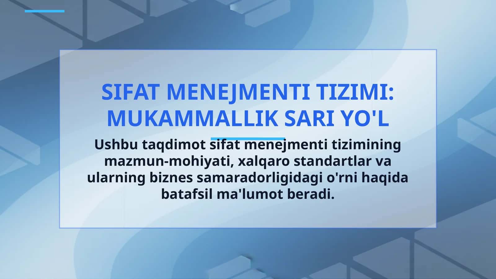 SIFAT MENEJMENTI TIZIMI: MUKAMMALLIK SARI YO'L 1