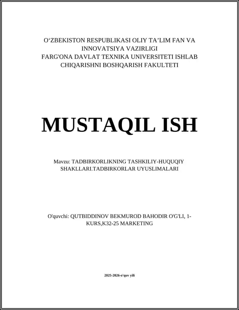 TADBIRKORLIKNING TASHKILIY-HUQUQIY SHAKLLARI 1