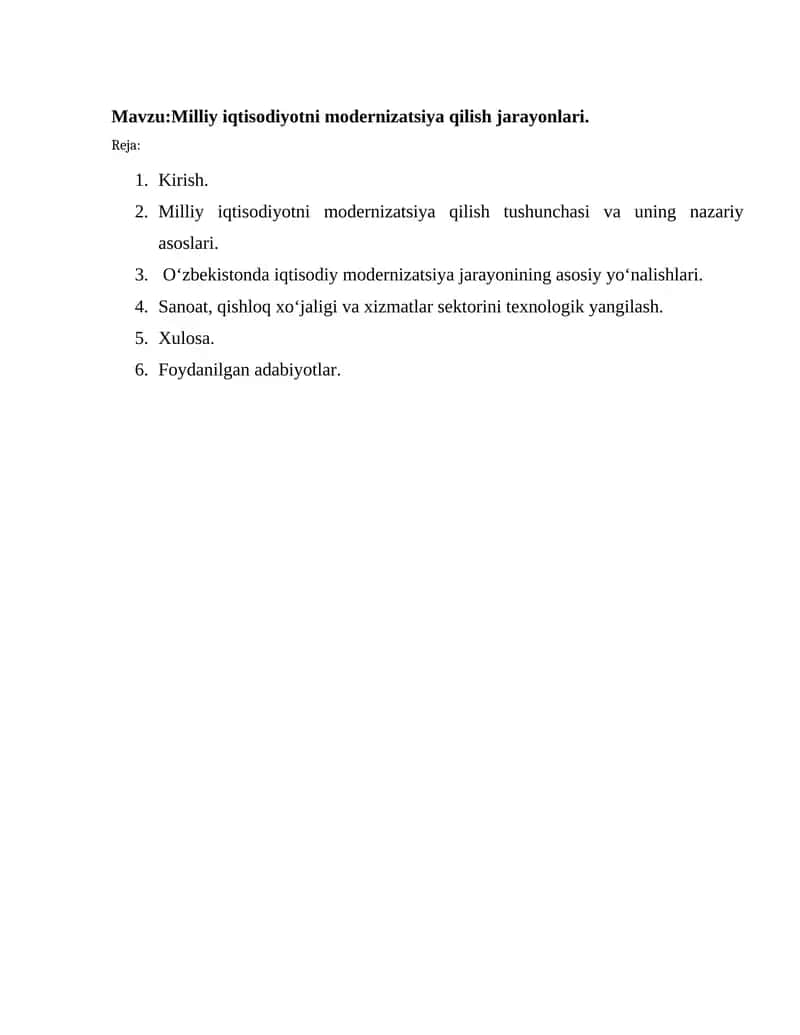 Milliy iqtisodiyotni modernizatsiya qilish jarayonlari 1