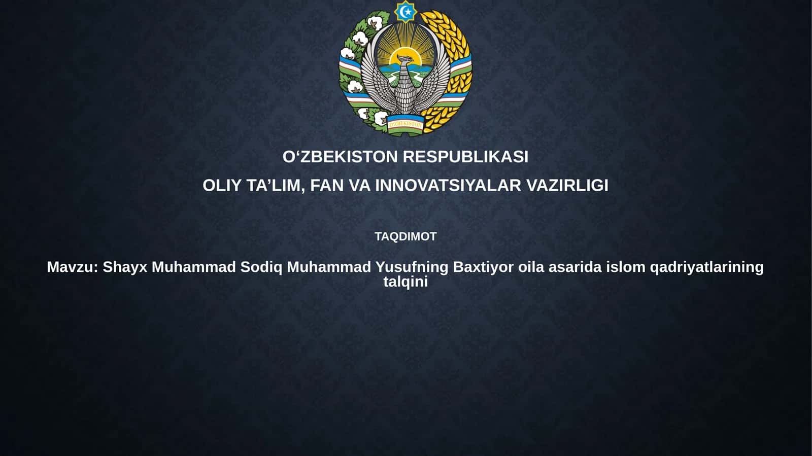 Shayx Muhammad Sodiq Muhammad Yusufning "Baxtiyoro oila" asari 1