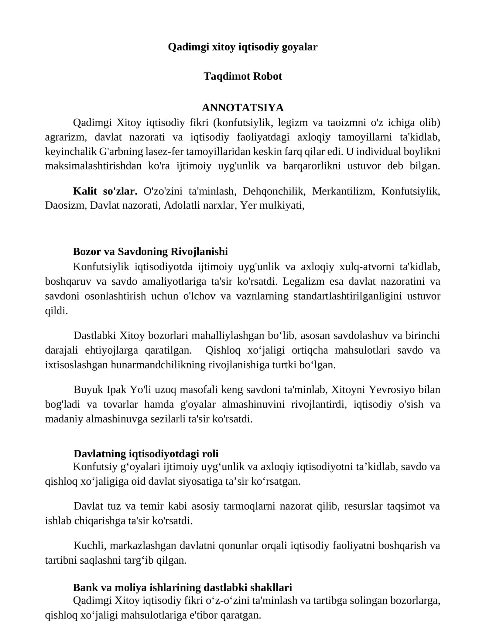Qadimgi xitoy iqtisodiy goyalar 1