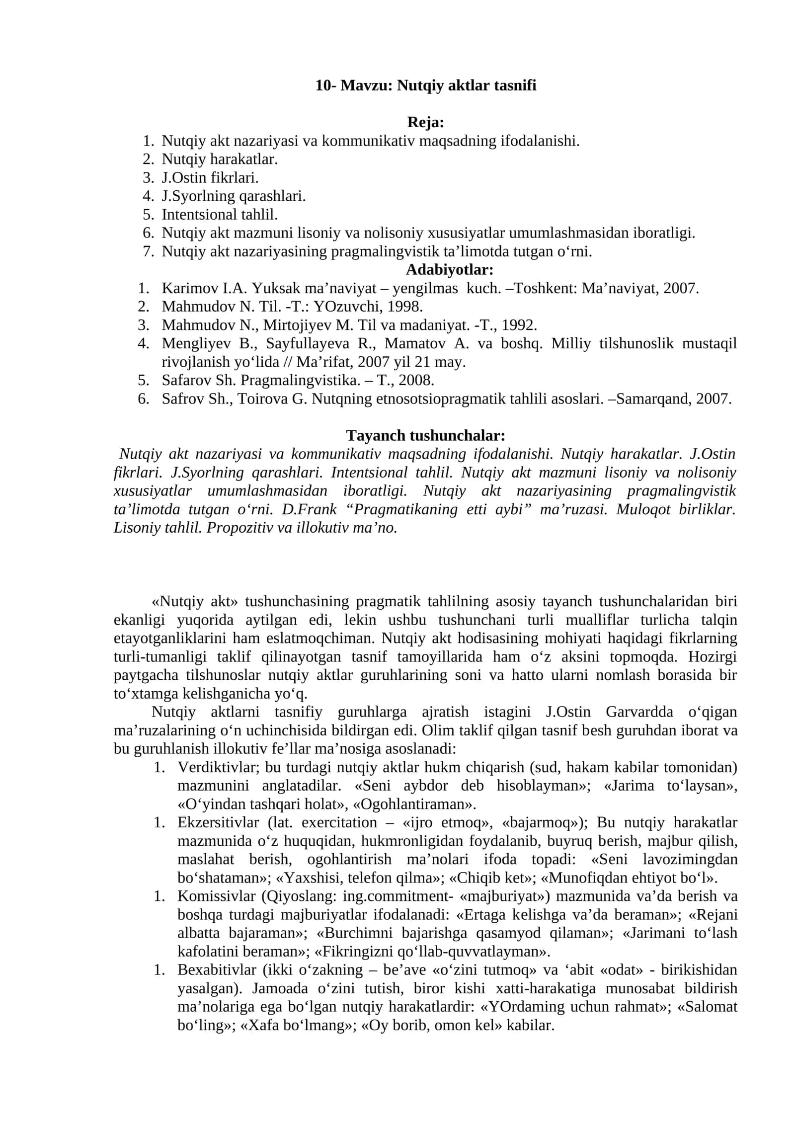 Nutqiy aktlar tasnifi 1