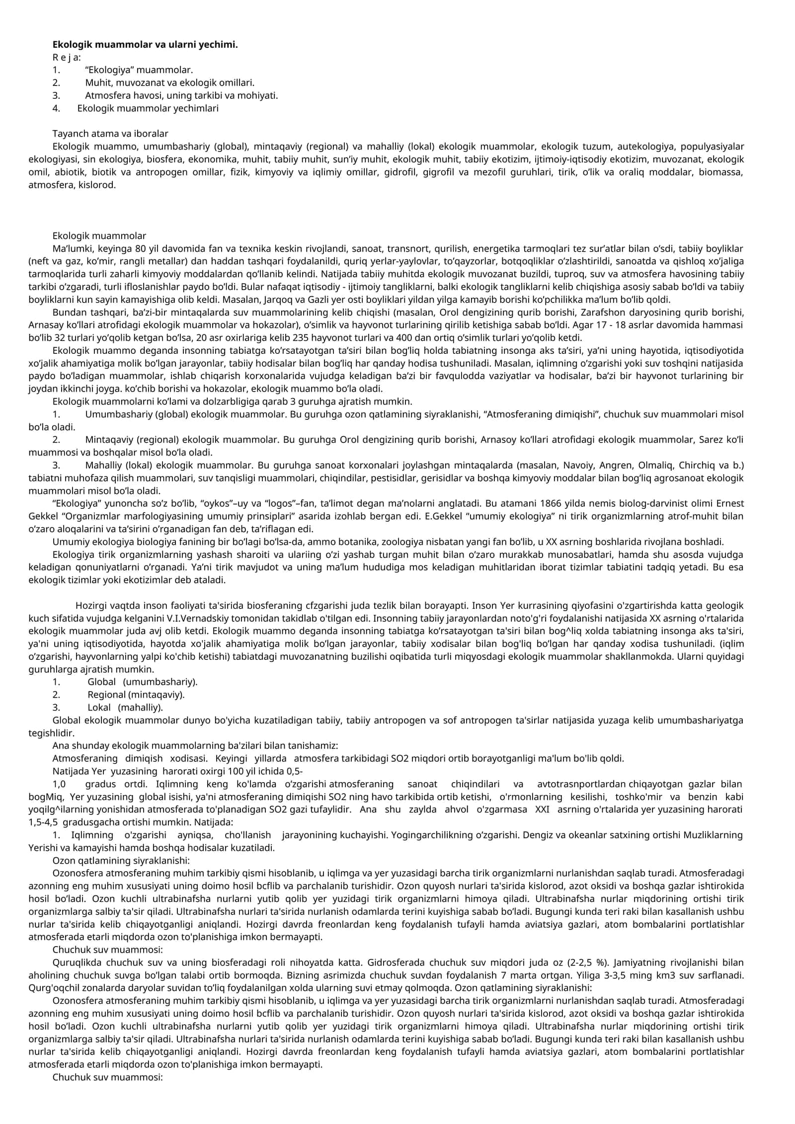 Ekologik muammolar va ularni yechimi 1