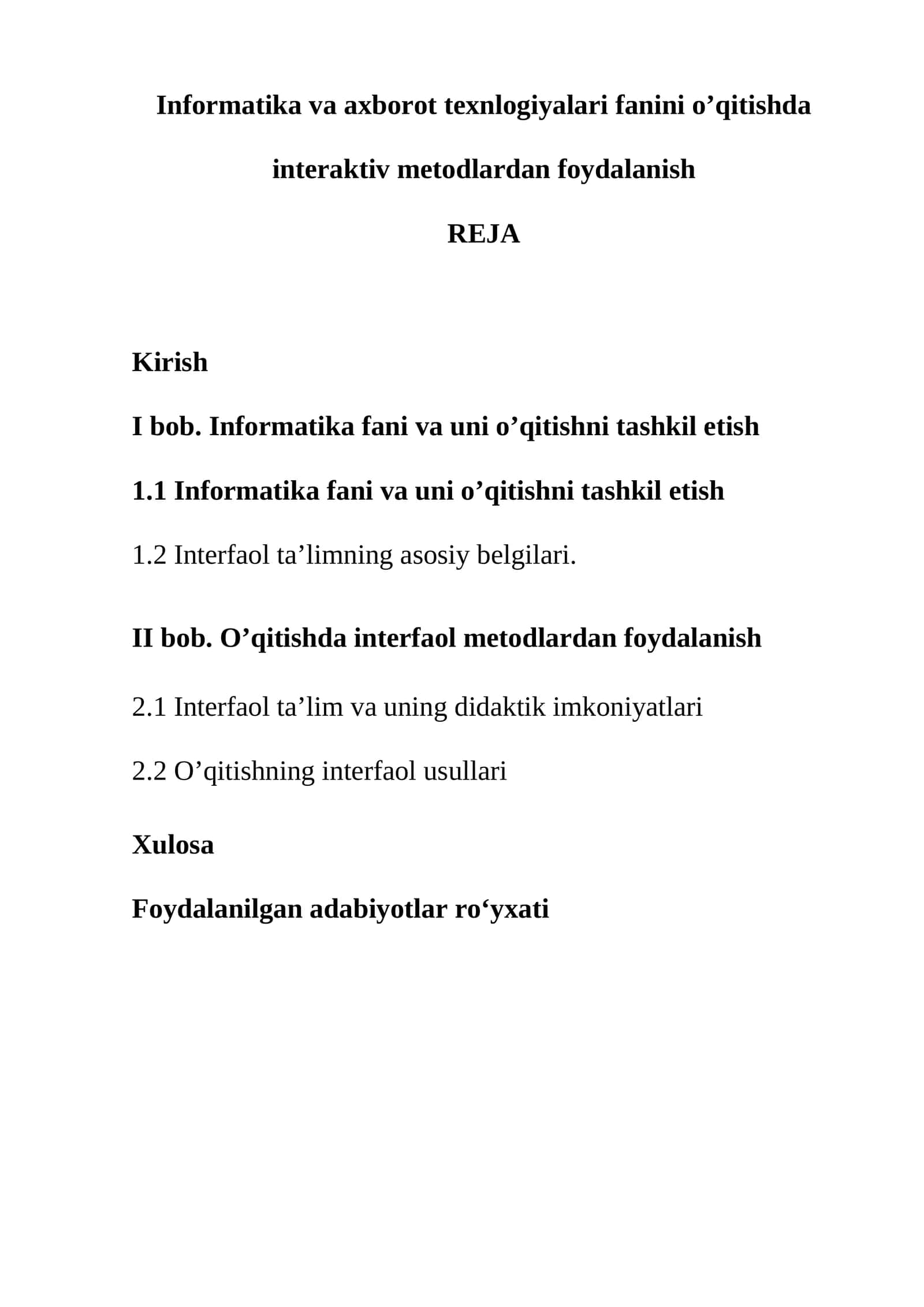 Informatika va axborot texnlogiyalari fanini o’qitishda interaktiv metodlardan foydalanish 1