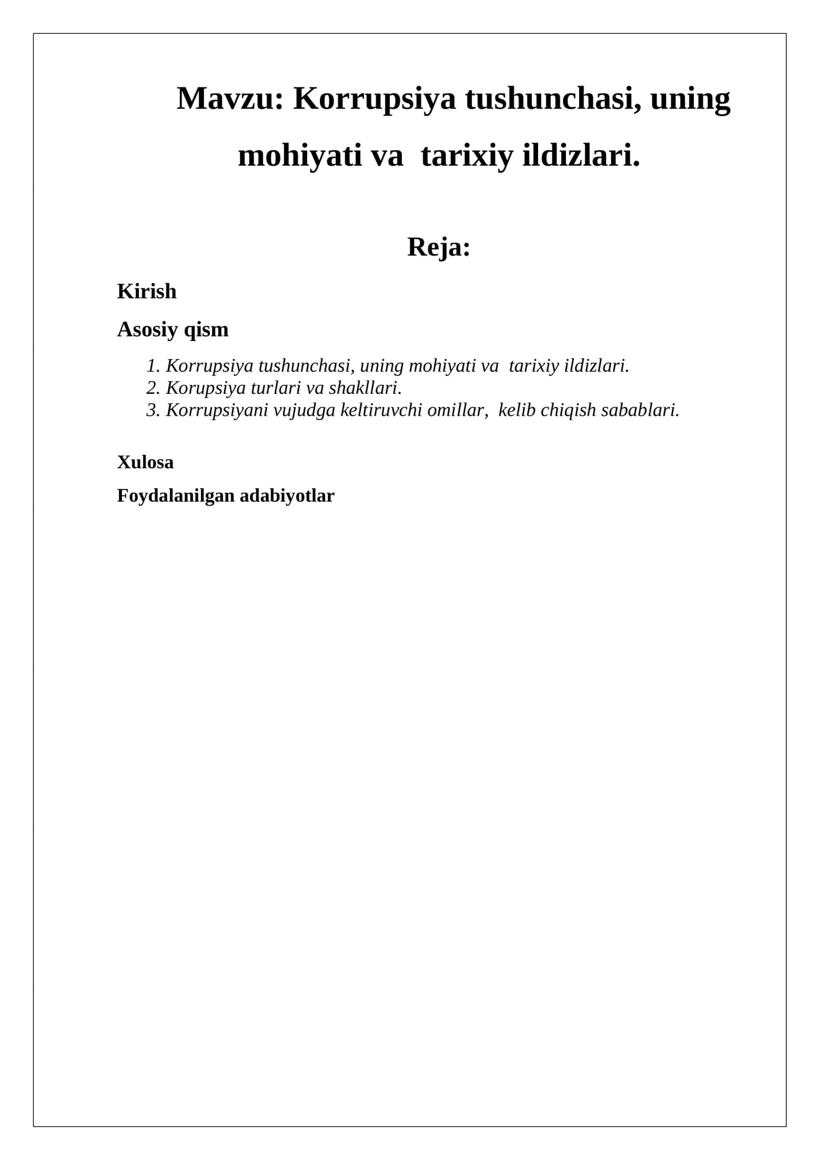 Korrupsiya tushunchasi, uning mohiyati va tarixiy ildizlari 1