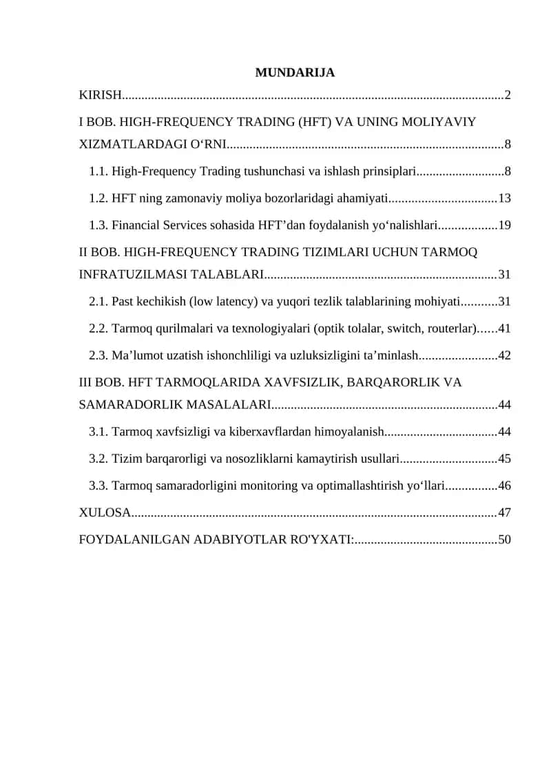 HIGH-FREQUENCY TRADING (HFT) VA UNING MOLIYAVIY XIZMATLARDAGI O‘RNI 1