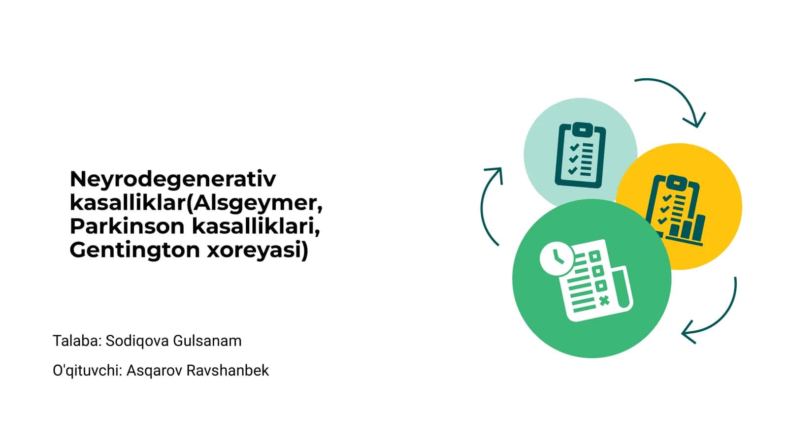 Neyrodegenerativ kasalliklar(Alsgeymer, Parkinson kasalliklari, Gentington xoreyasi) 1