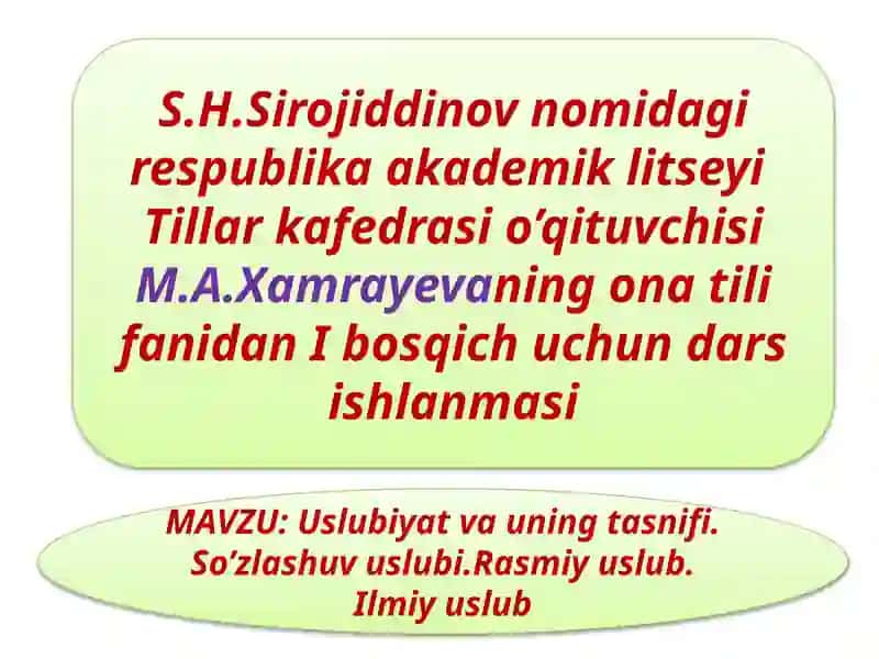 Uslubiyat va uning tasnifi