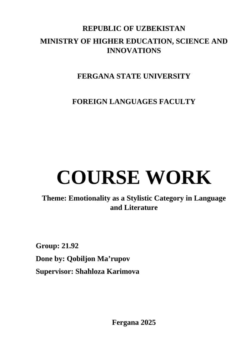 Emotionality as a Stylistic Category in Language and Literature 1