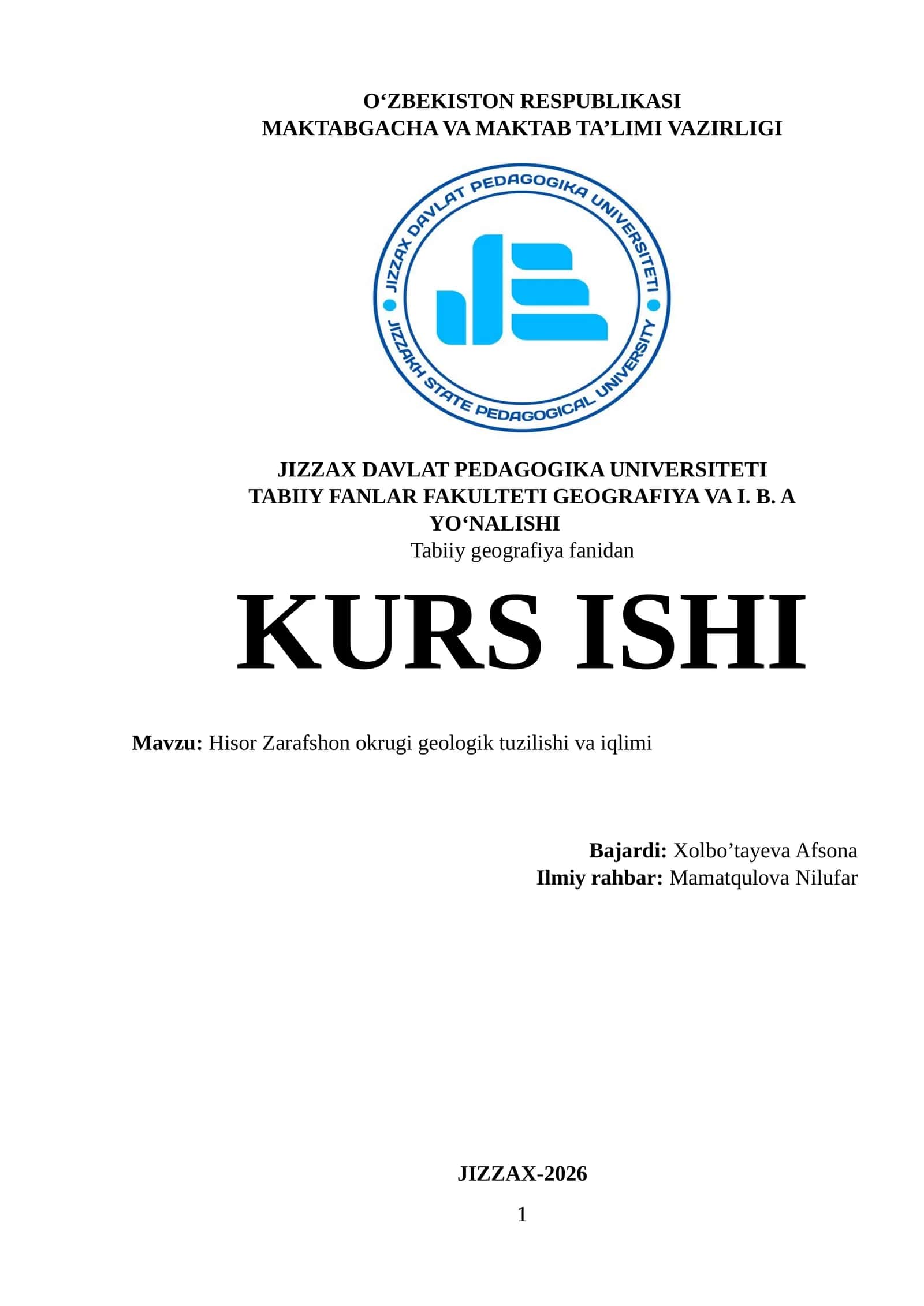 Hisor Zarafshon okrugi geologik tuzilishi va iqlimi 1