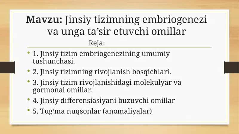 Jinsiy tizimning embriogenezi va unga ta’sir etuvchi omillar 1
