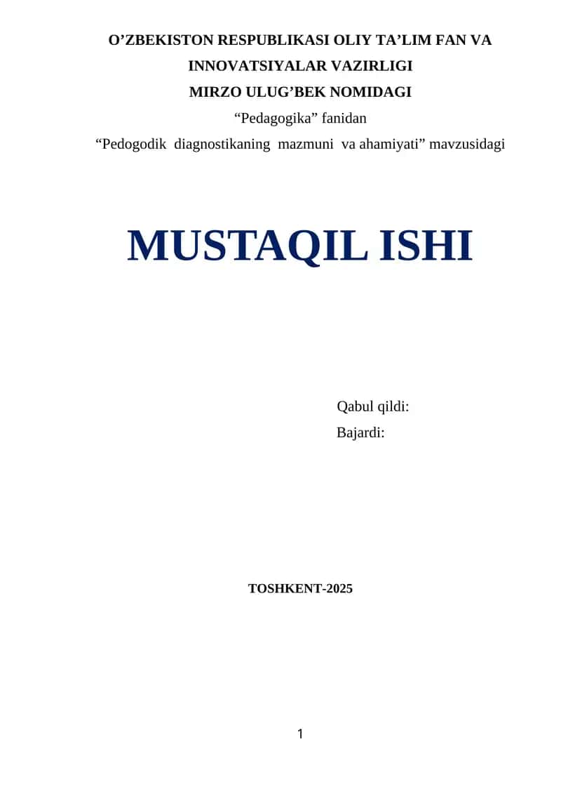 "Pedogodik diagnostikaning mazmuni va ahamiyati" 1