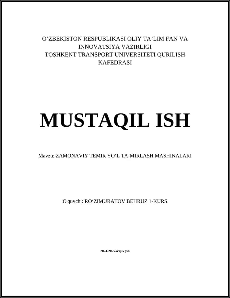 ZAMONAVIY TEMIR YO‘L TA’MIRLASH MASHINALARI 1