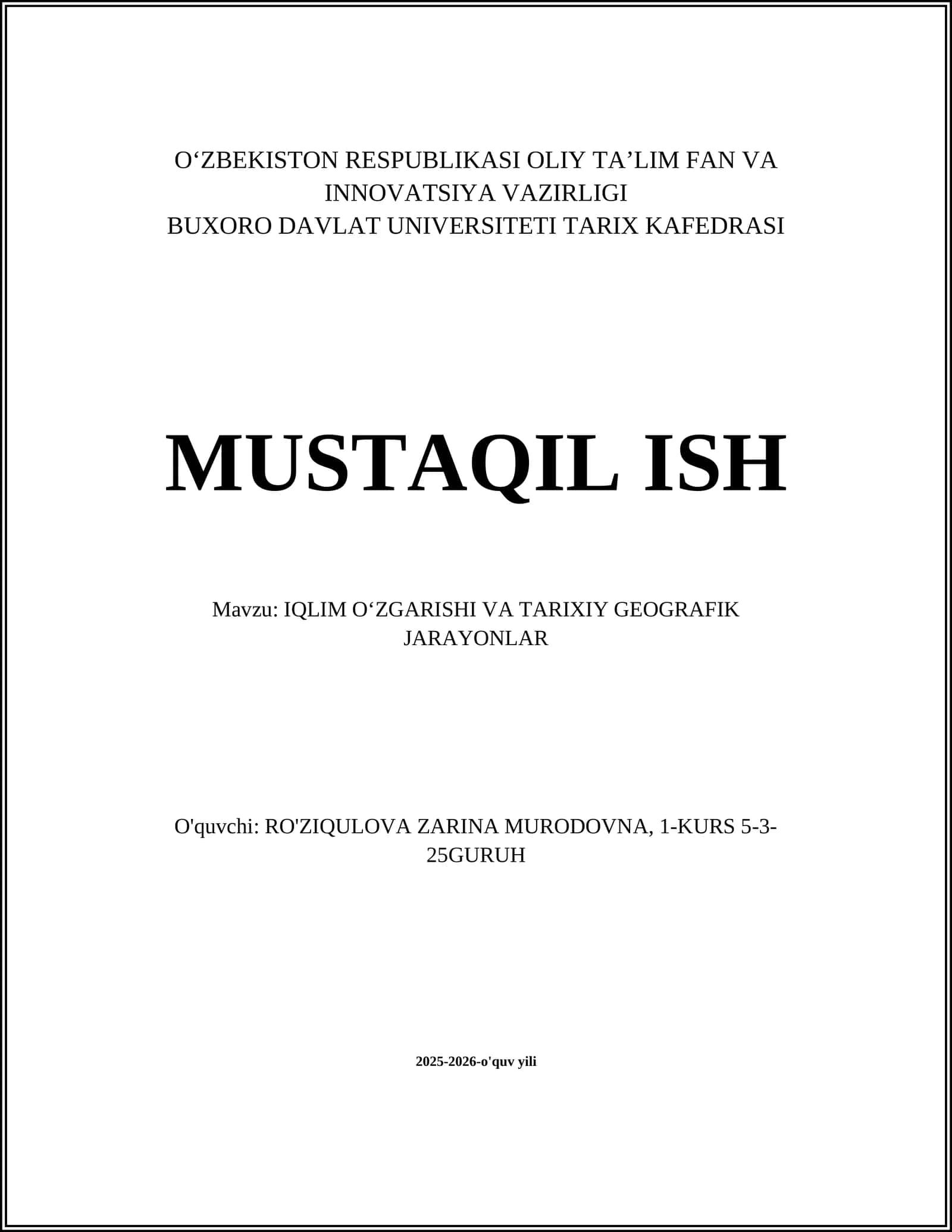 IQLIM OʻZGARISHI VA TARIXIY GEOGRAFIK JARAYONLAR 1
